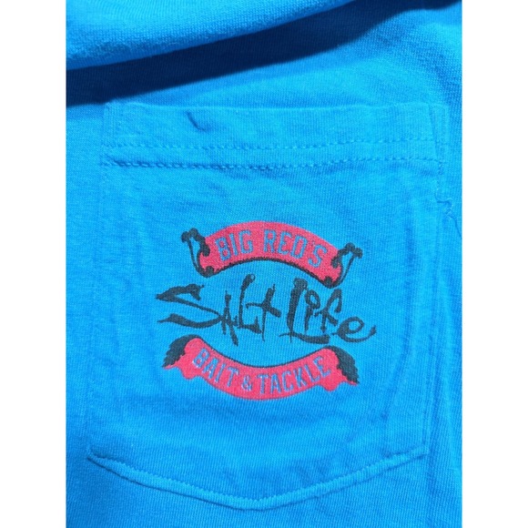 SALT LIFE Men's Blue Short Sleeve T-Shirt‎ Large Y2K Double Sided Front Pocket - Picture 6 of 7
